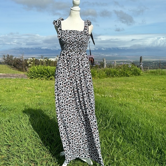 Diane von Furstenberg Target Smocked Tie Strap Neutral Poppy Midi Sundress Dress - Picture 11 of 11